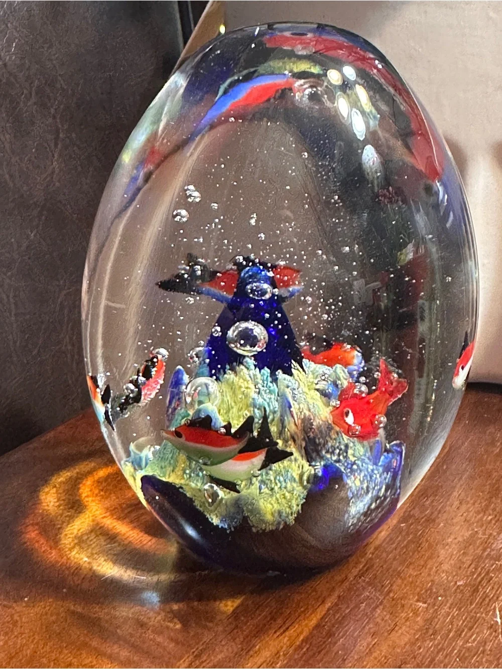 Glass Aquarium Fish Paperweight - Clear with Multicolor Fish